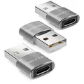 deleyCON USB C Adapter (3 Stück) C Buchse auf A Stecker - für Ladekabel Datenkabel Ladegerät Powerbank - für iPhone 17 16 15, iPad, Airpods, Watch, Galaxy S25/S24, PC, Tablet, Notebook - Silber