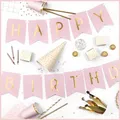 (€1,97/m) Banner Schriftzug Happy Birthday mit goldener Schrift und weißem Band