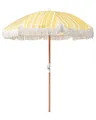 Sonnenschirm mit Volant Regenschutz Holzmast gelb rund  150 cm Boho Mondello