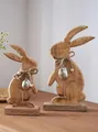 Dekoleidenschaft 2X Dekofigur Osterhase aus Mango Holz, 20 + 26 cm hoch, Osterdeko, Holzdeko, Osterfigur