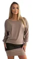 Mississhop 95-31 Damen Minikleid festlich Glitzer Kleid Pulli Tunika Cappuccino S