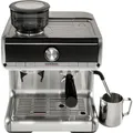 Gastroback Design Espresso Barista Espressomaschine mit Siebträger Silber, Schwarz 1550 W mit Heißwasserauslass, mit Mahlwerk, mit Milchaufschäumdüse