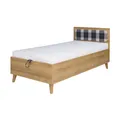 BEAUTYSOFA | Jugendbett MORENO 90x200 cm Bett mit Bettkasten, Bunt - Eiche Gold/Weiß/Graphit, moderner Polsterbett mit Stauraum