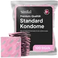 Sinful Kondome 100 Stück Packung - 53 mm Breite - Premium Kondome für Männer mit Gleitgel - 100 Kondome 53mm Umfang - Condoms for Men