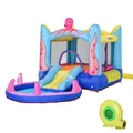 Outsunny Hüpfburg inkl. Gebläse, 1 Rutsche, Flicken, 360 cm x 175 cm x 180 cm, (Wasserpark, 3-tlg., Spielburg), für Außenbereich, Mehrfarbig
