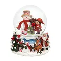 Dekohelden24 Schneekugel Schneemann mit Kind auf aufwendig verziertem Sockel, mit Spielwerk, Melodie: White Christmas, Maße L/B/H: 12,5 x 12 x 14,5 cm Kugel Ø 10 cm