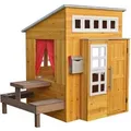 KidKraft Modernes Outdoor Spielhaus für Kinder aus Holz - 158cm hoch - mit Kinderküche, Briefkasten und Grill-Set – Holzspielhaus für den Garten Natur