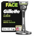 Gillette Labs Rasierer Herren, TESTSIEGER VON GILLETTE BEI STIFTUNG WARENTEST, Nassrasierer mit Reinigungs-Element + 1 Ersatzklinge, Premium-Magnetdock — Edelstahl, Grau
