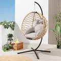 riess-ambiente In- und Outdoor Hängesessel IBIZA natur beige Rattan mit Gestell wetterfest inkl. Kissen Lesessel Relaxsessel