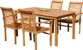 ALEOS. echt Teak Set Gartengarnitur Gartentisch 150x80 cm mit 4x Stapelsuhl Sessel stapelbar Holz Serie Alpen