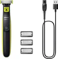 Philips OneBlade Bartschneider, Haarschneider, Körperhaartrimmer, Präzisions Trimmer, Rasierer abwaschbar, USB-Ladefunktion lime green, Grau
