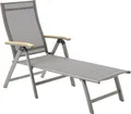 Dehner Gartenliege Colmar, Sonnenliege mit verstellbarer Rückenlehne, 66 x 105 x 180 cm (B/H/T), Sitzhöhe 35.5 cm, Aluminium / Textilene / FSC® es Teakholz, grau / dunkelgrau / hellbraun