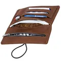 SIMARU Leder Tabaktasche für 30g Tabakbeutel, Dreher-Tasche aus Echtleder mit Filterfach & Blättchen-Halter (Braun)