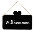 levandeo Türschild Willkommen Eisen Modernes Hängeschild Schwarz Matt 25x16 cm Wetterfeste Haustürdeko Gartendekoration mit Kordel und Herzdekor