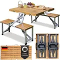 CASARIA® Campingtisch mit Stühlen Klappbar Tragegriff Schirmhalter 4 Personen Picknicktisch Koffertisch Klapptisch Campingmöbel Set Leicht Holz - Braun