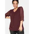Tunika SHEEGO "Große Größen", Damen, Gr. 54, rot (weinrot), Obermaterial: 100% Polyester;Futter: 95% Viskose, 5% Elasthan, unifarben, elegant, figurumspielend normal, V-Ausschnitt, 3/4-Ärmel, Tuniken, im Lagenlook, mit Chiffon