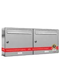 AL Briefkastensysteme 2er Briefkastenanlage Edelstahl, Premium Doppel-Briefkasten DIN A4, 2 Fach Postkasten modern Aufputz