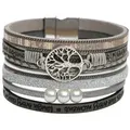 KARMA Armband Damen Wickelarmband mit Lebensbaum Anhänger (Damenschmuck Armschmuck, Boho Schmuck in verschiedenen Farben), Magnetverschluss, PU-Leder Armband mit Spruch grau