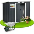 Metall Gerätehaus - Geräteschuppen Gartenhaus Garten Schuppen Mit Fundament, Schiebetür & Pultdach - M Anthrazit - 4m3 - 213 × 130 × 173 Cm - Juskys