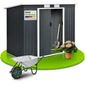 Metall Gerätehaus - Geräteschuppen Gartenhaus Garten Schuppen Mit Fundament, Schiebetür & Pultdach - M Anthrazit - 4m3 - 213 × 130 × 173 Cm - Juskys