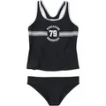 Tankini KANGAROOS "Sporty", Kinder, Gr. 122/128, N-Gr, schwarz, Polyamid, unifarben, kontrastfarbene Details, Bikini-Sets, mit sportlichem Frontdruck