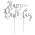Partydeco Silberne Dekoration für "Happy Birthday"-Torte (1 Stk.) (PARX1312)