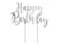 partydeco Tortenstecker, Cake Topper Happy Birthday 22.5cm, silber