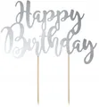 Happy Birthday Tortenaufsatz silber 22,5cm, 1 Stk.