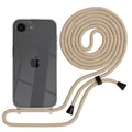 EAZY CASE Handykette kompatibel mit iPhone 16e Handyhülle mit Umhängeband, Handykordel mit Schutzhülle, Silikonhülle, Hülle mit Band, Stylische Kette für Smartphones, Taupe - Clips Schwarz