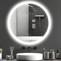 kleankin Badspiegel mit Beleuchtung Ø70 cm Runder LED Spiegel Wandspiegel mit Touchschalter, Memory-Funktion Lichtspiegel Beschlagfrei mit 3 Lichtfarben Weiß+Silber