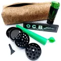 meytrade Gewürzmühle Grinder Set Kräutermühle Tasche & OCB Blättchen Joint Hülle beige