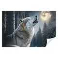 Wallarena Fototapete Wolf Tiere Wald Nacht Wohnzimmer Schlafzimmer Vlies Tapete, Premium Halbmatt Glatt Vlies, Tier, Tiere, Natur, Landschaft, Wolf, Nacht, Mond, (Packung, Vlies Fototapete), Fototapete Wohnzimmer Schlafzimmer - Vliestapete inklusive Kleister 3.5 m x 2.5 m