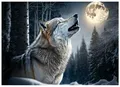 Fototapete Wolf Wald Natur Mond Nacht Tiere 350x250 cm - inkl. Kleister - für Wohnzimmer Schlafzimmer Flur Modern Vlies Tapete Vliestapete Wandtapete Motivtapeten