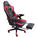 Gaming Stuhl im modernen Racing-Design mit ausziehbarer Fußstütze Gaming Chair mit verstellbaren Design Armlehnen ergonomischer Schreibtischstuhl mit extra Stützkissen,Farbe:Schwarz/Rot