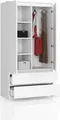 BDW, Kleiderschrank 2 Türen, 2 Schubladen, 180x90x51 cm, Weiß