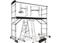 tectake Teleskopleiter Aluminium Multigerüst mit großer Arbeitsplattform (Aluminium Gerüste, in silber), Mit 2 Rollen, max. 150 kg belastbar