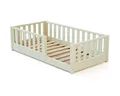 JURABABY - Kinderbett SONHO Holzboden - 70x140 - Perlweiß | mit abnehmbarer Barriere links oder rechts | Kinderbett mit Lattenrost