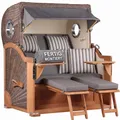 Strandkorb Baltikum Teak PE Grey 2,5 Sitzer Volllieger mit Bullaugen