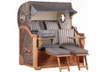 MR.DEKO Strandkorb XXL Baltikum 2,5-Sitzer Bullauge Teak PE Grey 142x170x95, BxTxH: 142x95x170 cm, Volllieger, Baltikum, (Wetterfester 2,5-Sitzer Strandkorb für Garten, Terrasse & Balkon), Volllieger mit Stauraum, Bullaugen & Edelstahl – komplett montiert