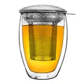 Creano doppelwandiges Teeglas mit Edelstahlfilter und Glasdeckel - 400ml
