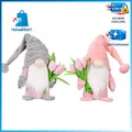 Wichtel Figur 37 cm mit Tulpen Blumenstrauß Deko für Frauen Geschenk