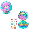 Polly Pocket Puppen und Spielset, Glitzerinsel-Schatulle, Reisespielzeug mit 1 Mini-Meerjungfrauenpuppe, Meerestieren und passendem Zubehör, JCB16
