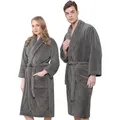 HAMMETEX Bademantel Bademantel unisex, ultraweicher & flauschiger Fleecemantel, Langform, Fleece, Schalkragen, Gürtel, ideal für Sauna & Spa, Hotelbademantel, Morgenmantel grau M | 126 cm