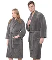 Hammetex Bademantel Unisex für Damen und Herren, Ultraweicher Qualitat Flausching Kuschelig Plüsch Lange Leichter Morgenmantel für Paare mit Taschen, Grau