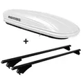 Skibox weiß VDP-MAA 460W 460 Liter abschließbar + Alu-Relingträger schwarz Dachgepäckträger aufliegende Reling im Set kompatibel mit für Opel As