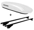 Fahrradhalter, Skibox weiß VDP-MAA 460W 460 Liter abschließbar + Alu-Relingträger schwarz Dachgepäckträger aufliegende Reling im Set kompatibel mit Opel Astra Kombi 01-11