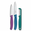 Victorinox Swiss Classic Gemüsemesser Set mit Sparschäler, Schälmesser und Tomatenmesser, 3-teilig, Extra Scharfe Klinge, Farbig