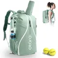 Otaro Tennisrucksack mit Schuhfach, Laptop- & Thermofach für 2 Schläger | 42 L | Tennistasche Herren | Getränk- & Ballfach | Tennistasche Damen inkl. Regenschutz & Wäschesack (Matcha Grün)