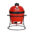 Kamado Joe - Joe Jr. 13,5 Zoll tragbarer Holzkohlegrill in Rot mit gusseisernem Ständer, Hitzeabweiser und Aschenbecher