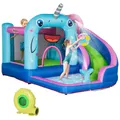 Outsunny Hüpfburg Wasserpark inkl. Sicherheitsnetz, Wasserrutsche Gebläse, (Wasserspielcenter, 1-tlg., Aufblasbare Spielburg), Für Kinder 3 bis 8 Jahre